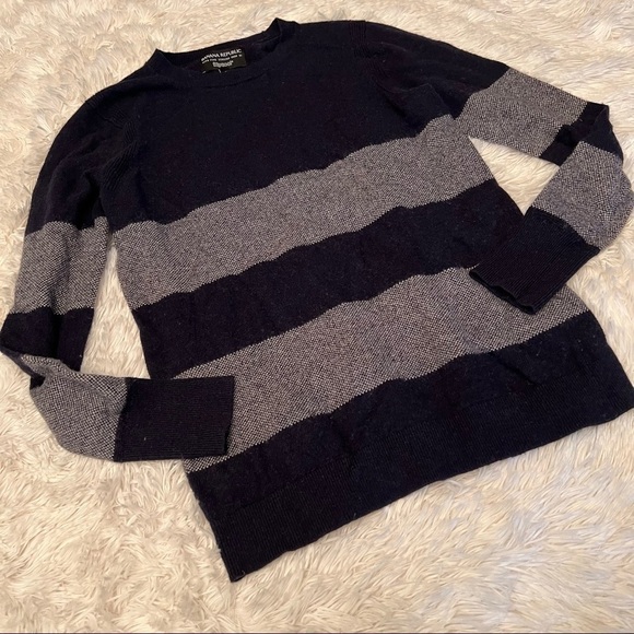 Banana Republic Navy Italian Wool Striped Sweater - Picture 1 of 8